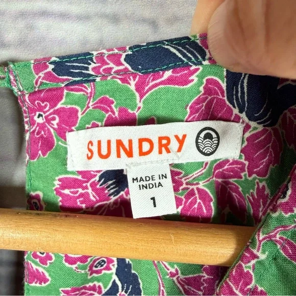 Anthropologie Sundry Ditzy Floral Cotton Dress Tiered Balloon Sleeve Size 1 (S) - Picture 4 of 10